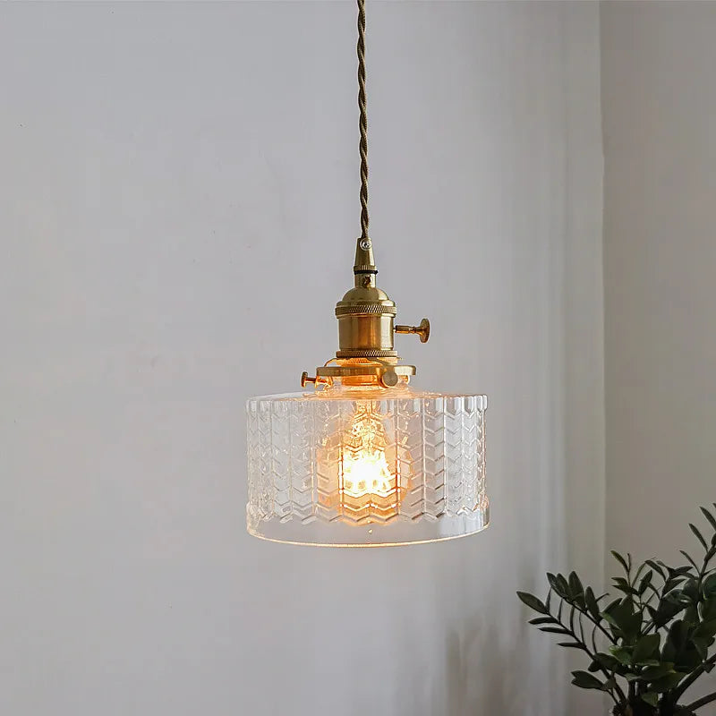 Green Glass LED Pendant Polished Copper Two-Head