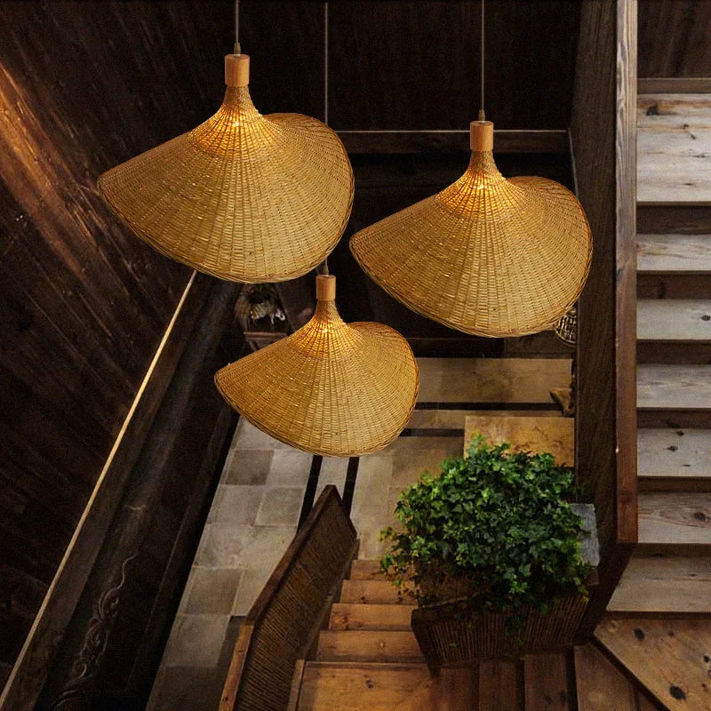 Hand-Knitted Japanese Style Bamboo Weave Pendant Light