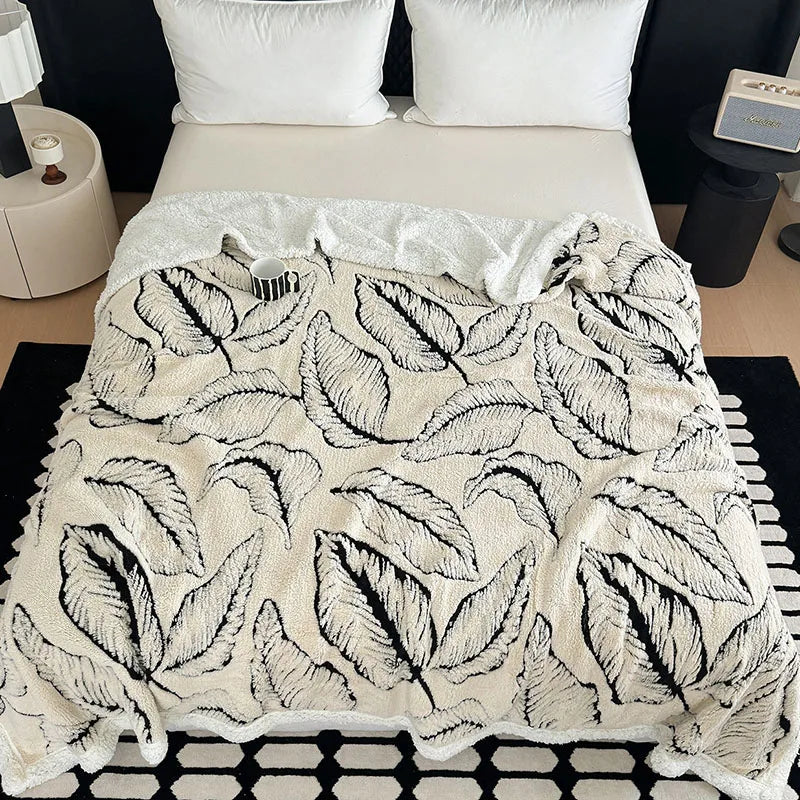 Leaf Jacquard Flannel Blanket