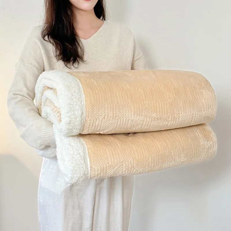 DecorBites™ Cozy Lamb Wool Blanket: Soft Warm Shawl for Office & Sofa, Striped & Solid Colors