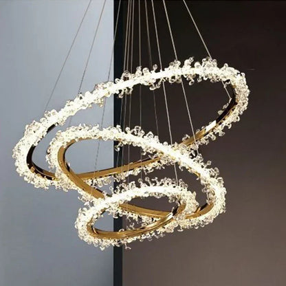 DecorBites™ Golden Round Crystal Chandelier | Nordic Luxury LED Halo Chandelier for Living Room