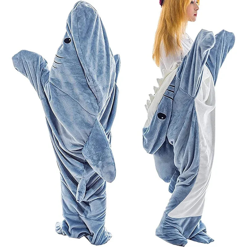 DecorBites™ Cozy Shark Blanket: Soft Flannel, Thicken, Warm Lap Sleeping Bag Pyjamas