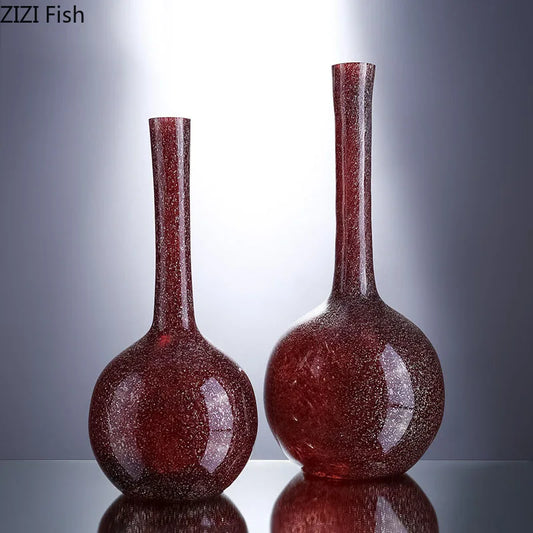 DecorBites™ Gilded Red Glass Vase with Artificial Flowers - Modern Desk Decor