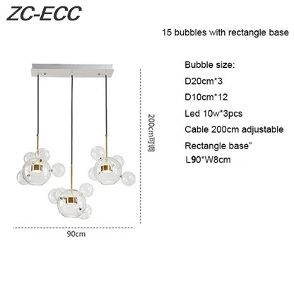 DecorBites™ Glass Bubble LED Chandelier: Stylish Ceiling Lighting for Dining & Living Room