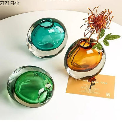 DecorBites™ Elegant 2-Tone Glass Vase with Artificial Flowers for Modern Home Decor