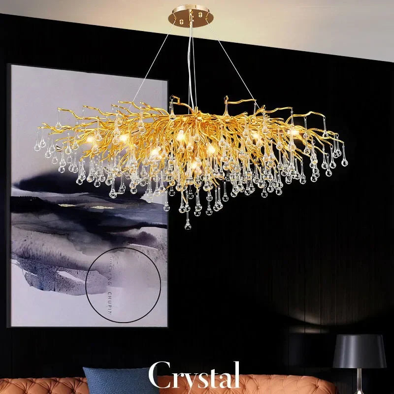 DecorBites™ Copper Branch Water Crystal Chandelier for Luxury Living Room and Salon