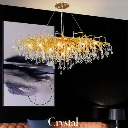DecorBites™ Copper Branch Water Crystal Chandelier for Luxury Living Room and Salon