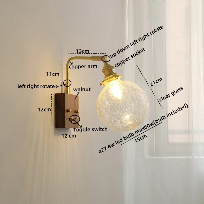 DecorBites™ Glass Copper LED Wall Lights Modern Bedside Lamp Applique Da Parete