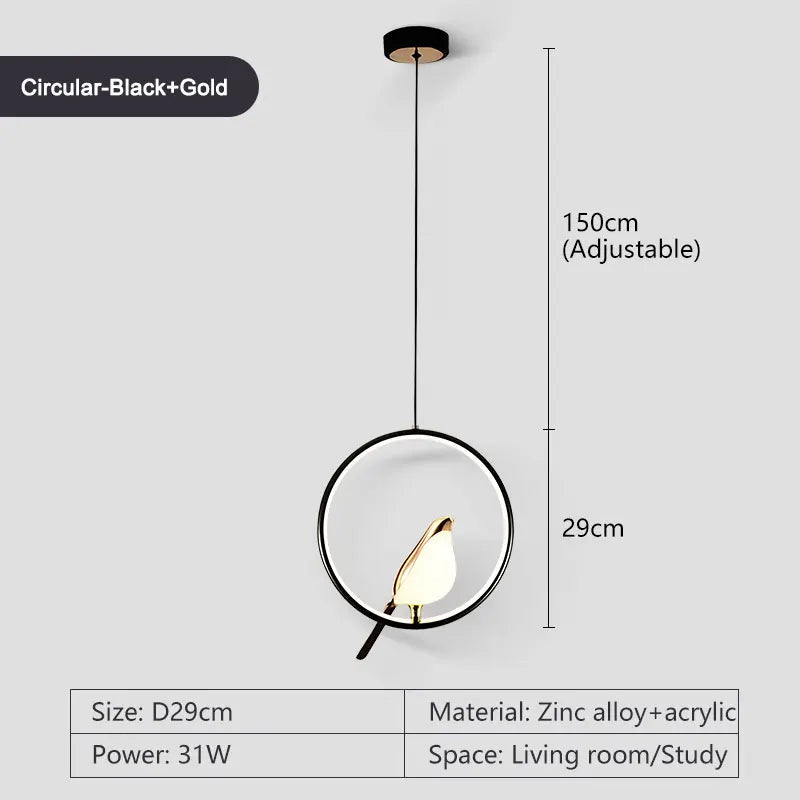 Rotatable Magpie Bird Metal Pendant Light in Gold or Silver