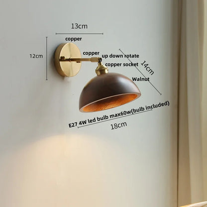 DecorBites™ LED Walnut Wood Wall Sconce Pull Chain Switch Modern Japanese Style Mirror Light