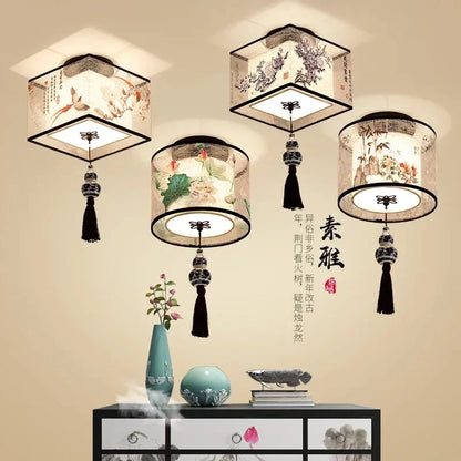 DecorBites™ Lotus Chinese Chandelier Ceiling Lamp Simple Corridor Painting LED Lighting