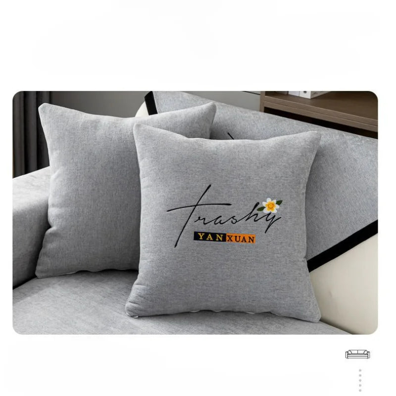Soft Chenille Embroidery Four Season Universal Sofa Towel, L-shaped Sectional Anti-slip Sofa Cover for Living Room