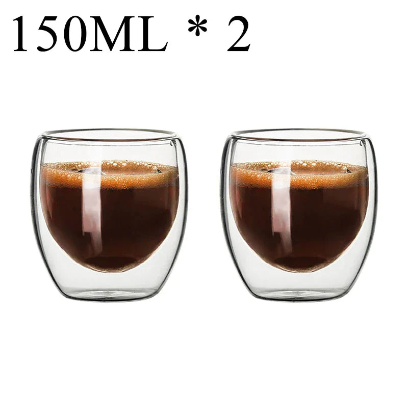 DecorBites™ Double Wall Borosilicate Glass Mug Set for Tea Coffee Juice Bar Drinkware