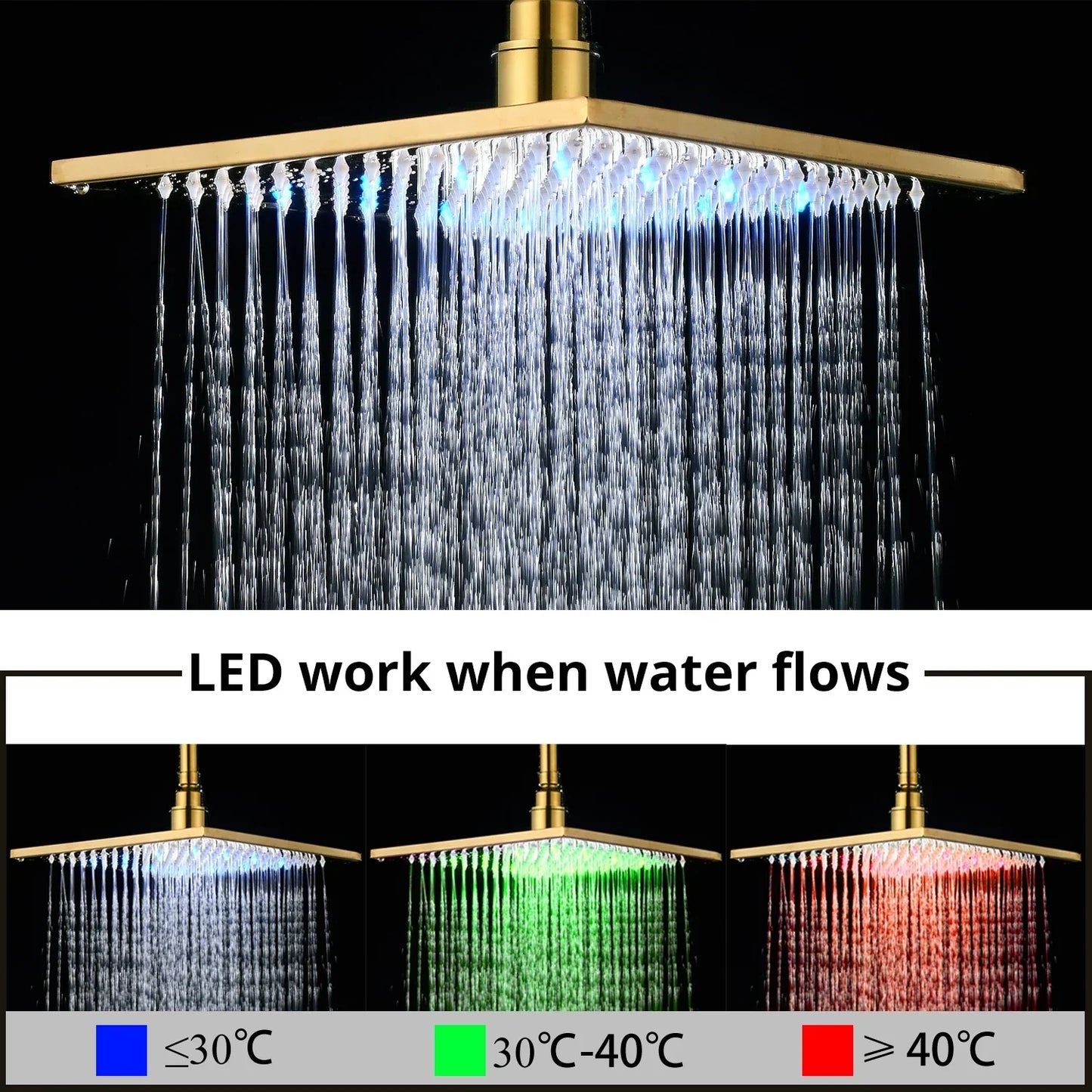 DecorBites™ Gold Digital Shower Set with 3-Functions LED Rainfall Head