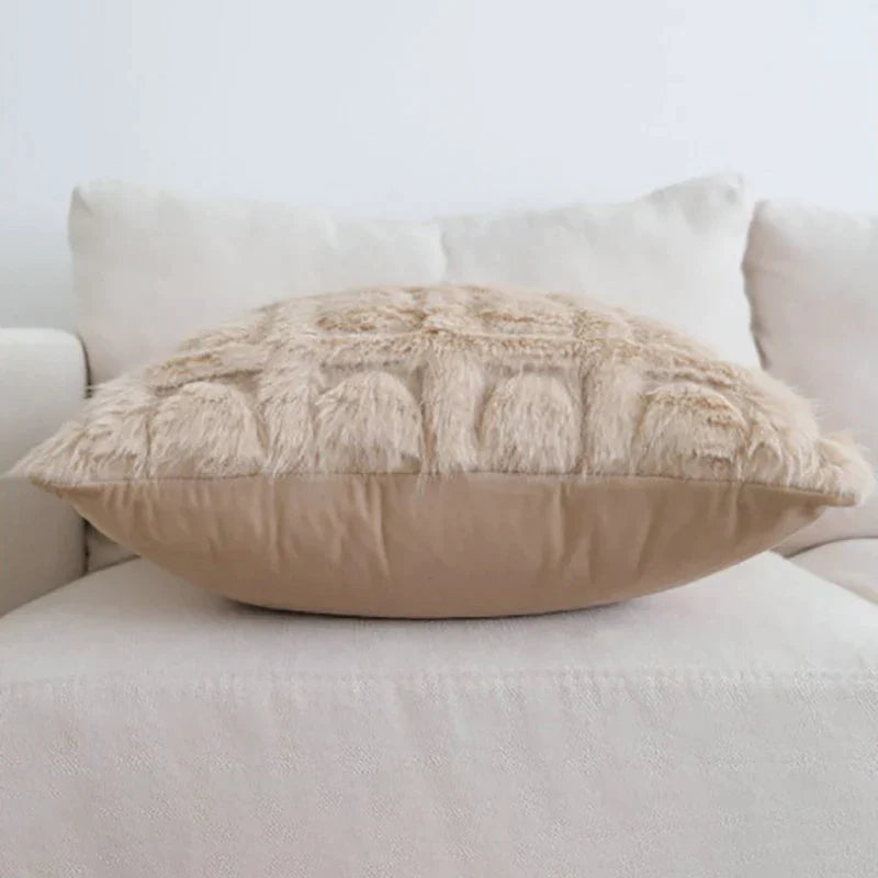 DecorBites™ Cream Geometric Faux Fur Pillow Case for Luxury Home Decor