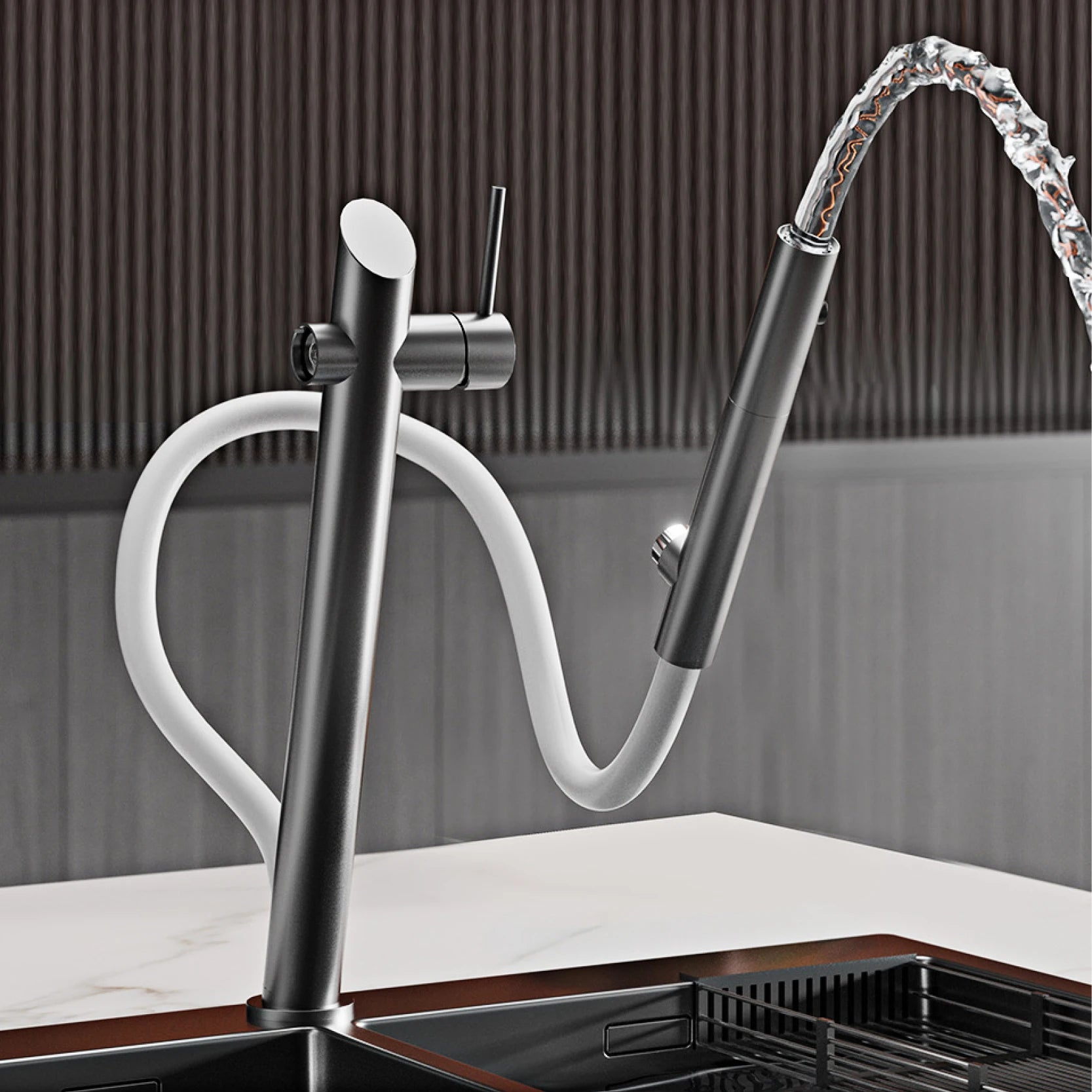 Black Pull-Out Kitchen Faucet Single-Lever Control