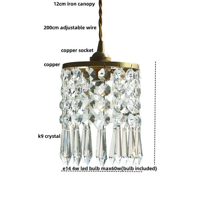 DecorBites™ Crystal Brass LED Pendant Light: Modern Nordic Style, Adjustable Wire, E14 Fixture