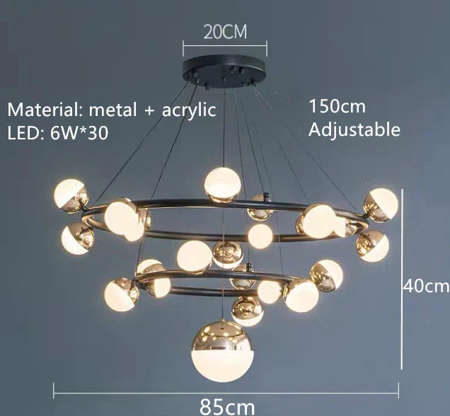 Gold Art Deco Chandelier 30-Ball Acrylic Design