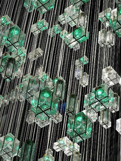 DecorBites™ Crystal Cube Pendant Light: Modern Designer Chandelier for Home & Hotel Settings