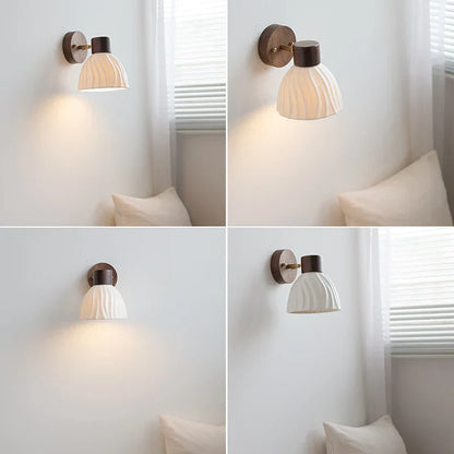 DecorBites™ LED Wall Light Fixture Modern Nordic Rotating Reading Lamp White Ceramic Wood