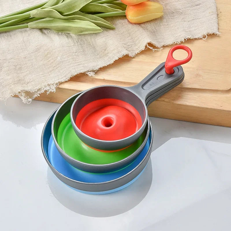 DecorBites™ Kitchen Funnel Set: Wide/Narrow Mouth, Folding, Three-Piece for Jam, Oil Drain & More