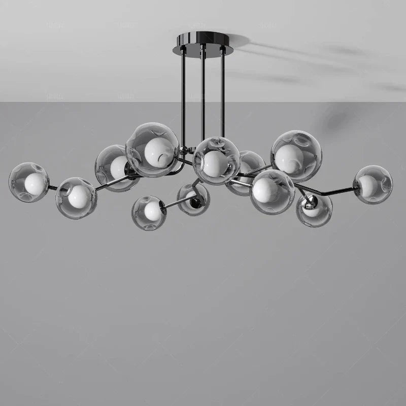 DecorBites™ Glass Globe Black Led Pendant Chandelier - Nordic Style Dining Room Decor