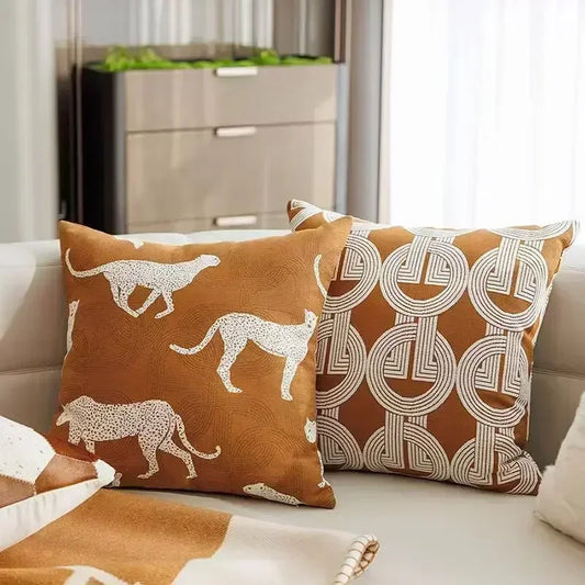 DecorBites™ Geometric Jacquard Cushion Cover - Brown Coffee Color Light Luxury Modern Decor Pillows