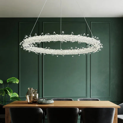 DecorBites™ Luxe Crystal Circle LED Pendant Light - Dimmable Art Deco Style