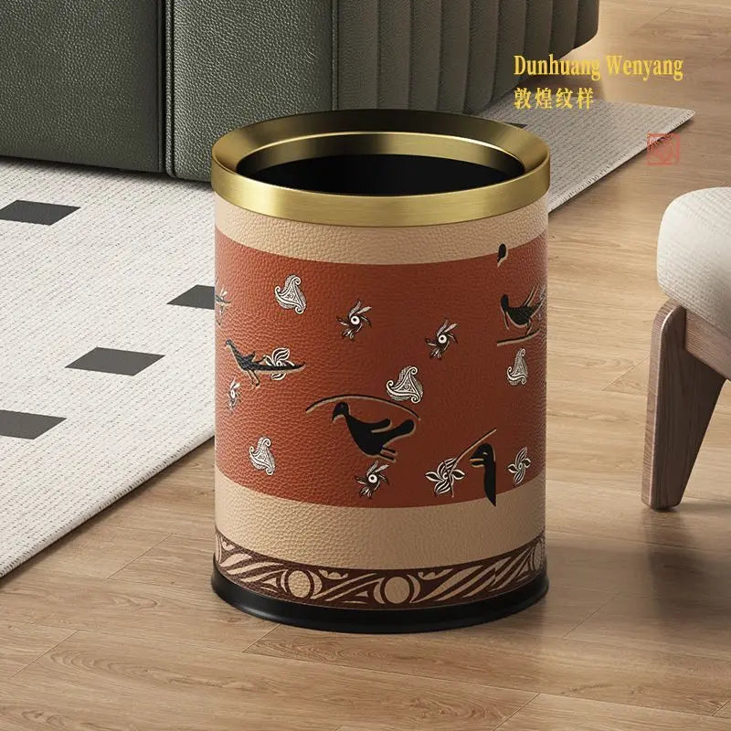 Leather Metal Trash Bin