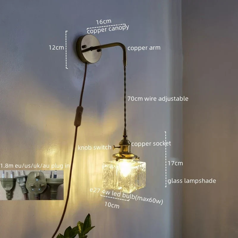 DecorBites™ Glass Copper LED Wall Lamp Modern Corridor Bedside Light