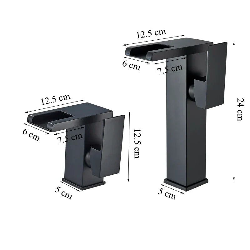 DecorBites™ LED Waterfall Basin Faucet: Black Mixer Tap with Light, Deck Mount Kitchen Sink