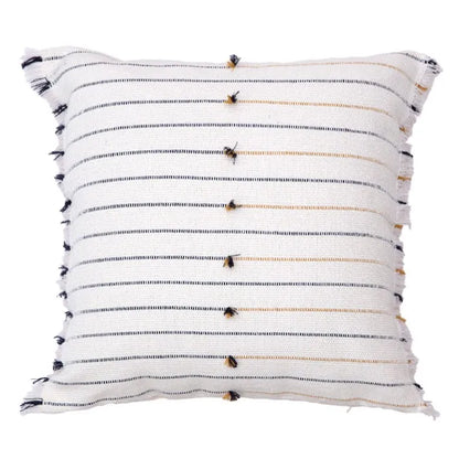 DecorBites™ Handmade Cotton Woven Cushion Tassels - Ivory Black Yellow Stripe Home Decor