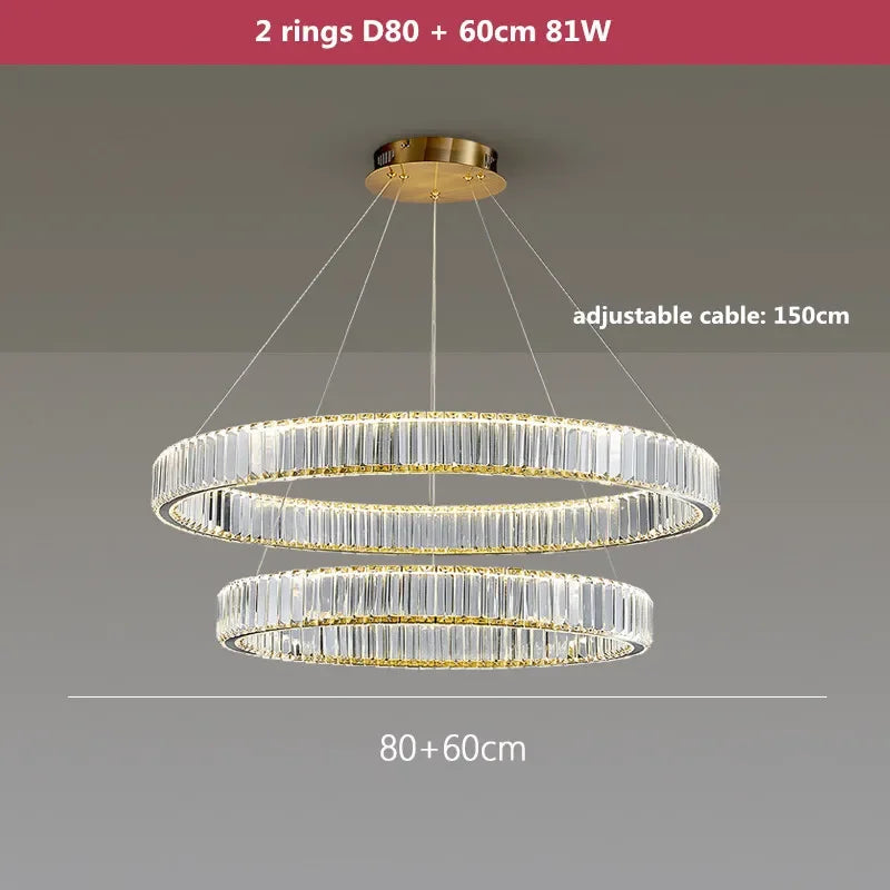 DecorBites™ Crystal LED Chandelier: Modern Steel Pendant Lighting for Luxurious Foyer Decor