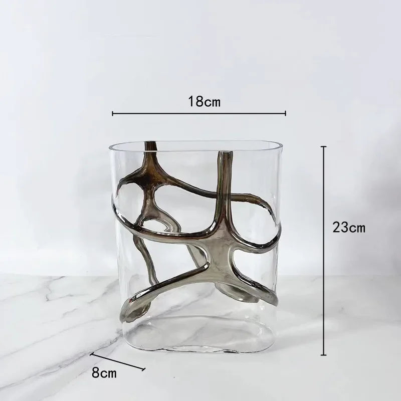 DecorBites™ Gold-Edged Glass Vase with Geometric Patterns for Home Decor