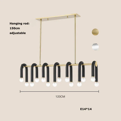 DecorBites™ Black Aluminum U-Shaped Tube Dimmable LED Chandelier for High Ceilings