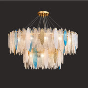 Gold Glass Pendant Chandelier 2-Tier 100cm