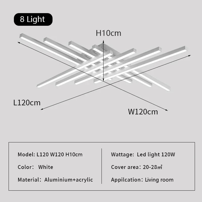 Black LED Ceiling Lamp 8-Light L120cm Remote