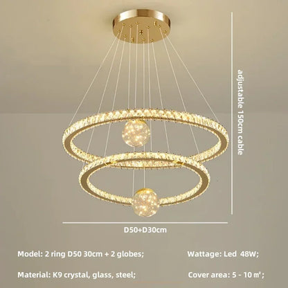 DecorBites™ Crystal LED Chandelier: Modern Living Room Pendant Lights, Glass Globe Hanging Lamp