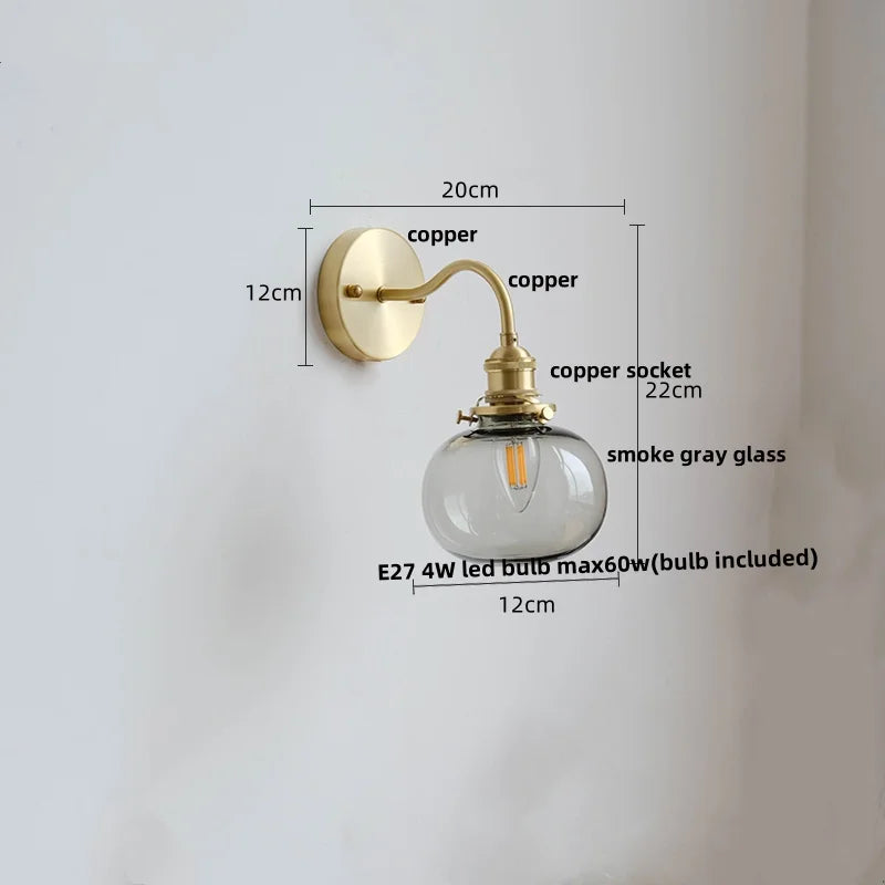 Green Glass Wall Sconce Copper Socket Pull Chain