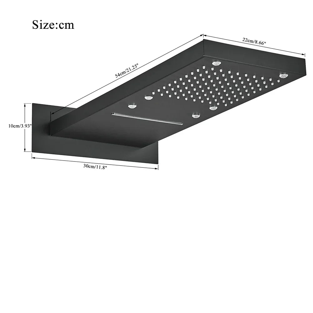 DecorBites™ LED Waterfall Shower Head 54*22CM Square Wall Mount Bathroom Faucet