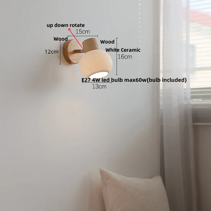 DecorBites™ LED Wall Lights Wood White Ceramic Rotate, Living Room Bedside Lamp