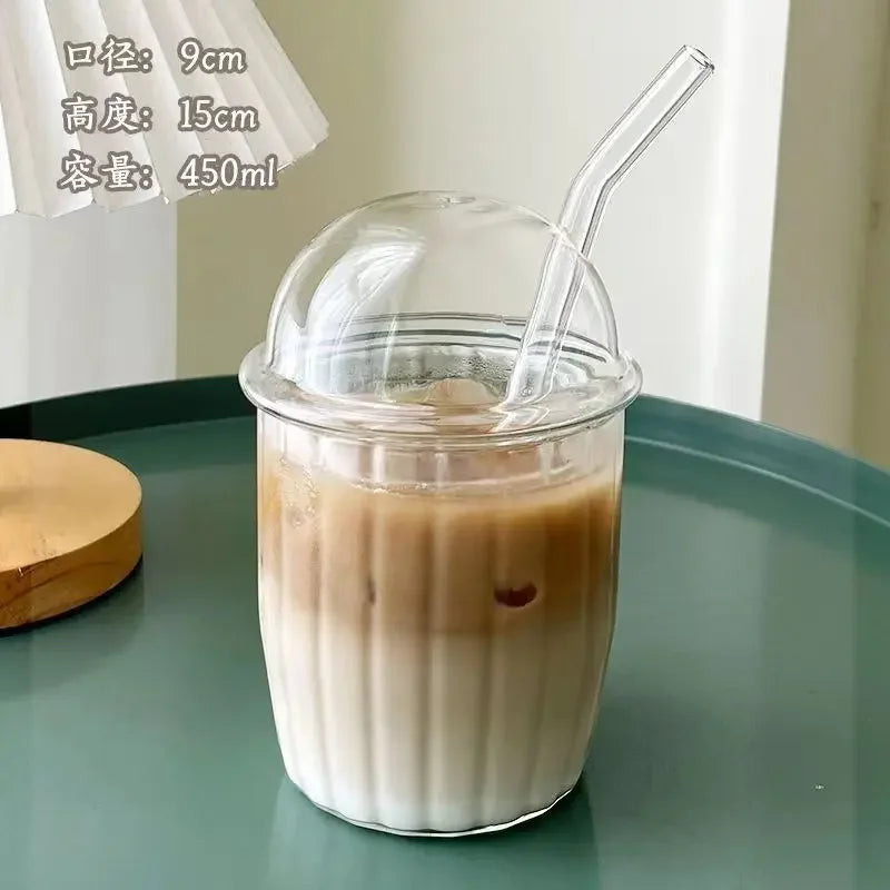 DecorBites™ Glass Cup with Lid, Straw, and Pink Bow Tie: Cute, Simple, High-Value Coffee Cup