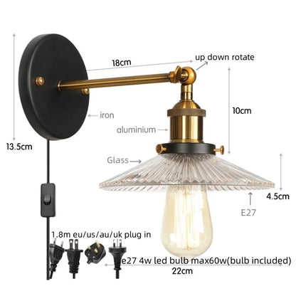 DecorBites™ Industrial Loft LED Wall Light for Bedroom, Bathroom, Stairs - Plug In Iron Lamp