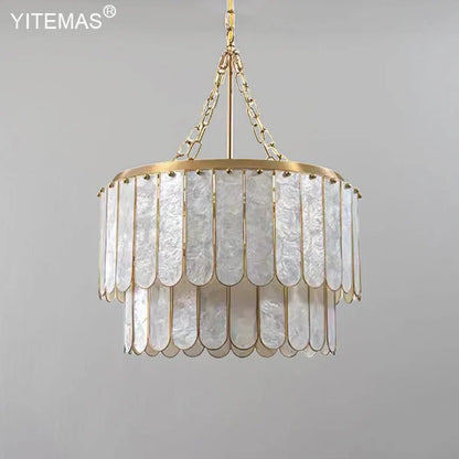 DecorBites™ Gold Shell Chandelier: Elegant Hanging Lighting for Living Room, Bedroom, Kitchen