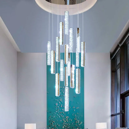 DecorBites™ Gold Chrome Steel Crystal Pendant Lights with Dimmable LED for Villa Stair