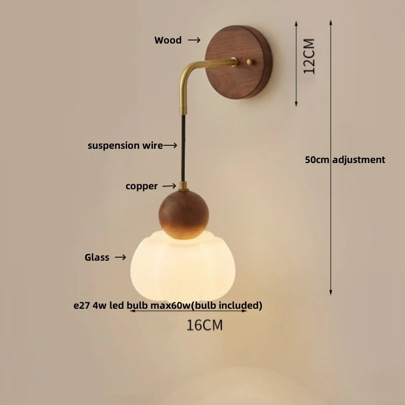 DecorBites™ Copper Adjustable LED Wall Light; Modern Pull Chain Switch Glass Stair Lights