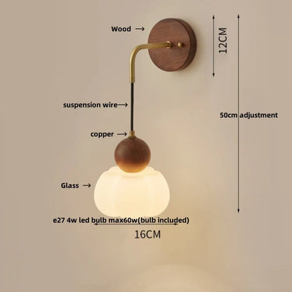 DecorBites™ Copper Adjustable LED Wall Light; Modern Pull Chain Switch Glass Stair Lights