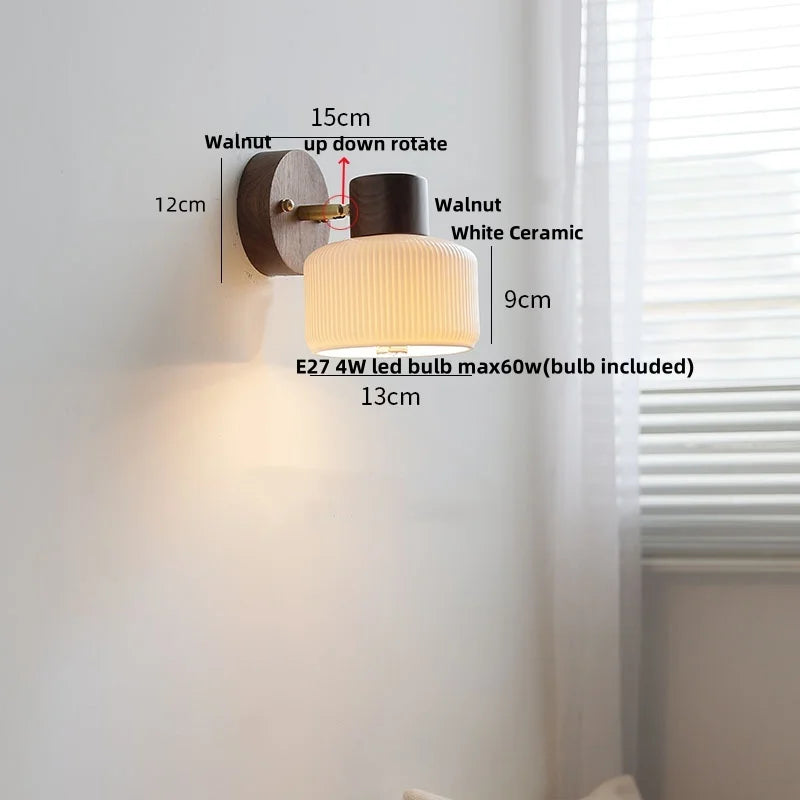 DecorBites™ LED Wall Light Fixture Modern Nordic Rotating Reading Lamp White Ceramic Wood