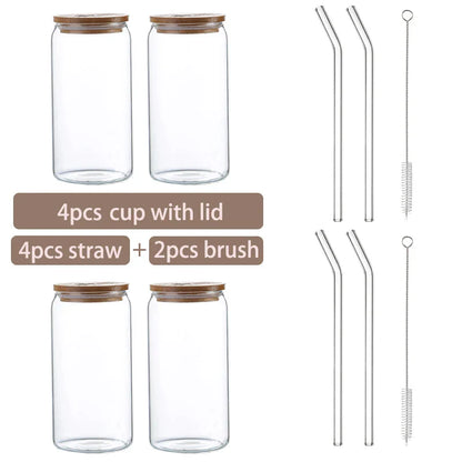 DecorBites™ Glass Cup Set with Bamboo Lid: Bubble Tea, Coffee, Wine, Milk Tea Mug.