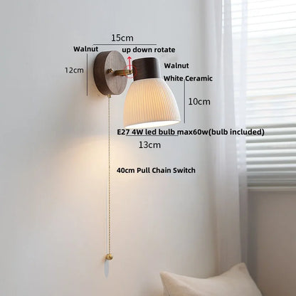 DecorBites™ LED Wall Light Fixture Modern Nordic Rotating Reading Lamp White Ceramic Wood